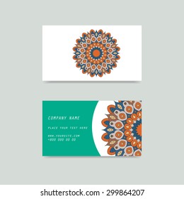 Visit and discount card with flower mandala in vector