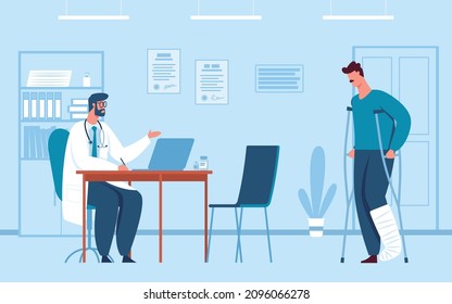 Visit doctor for medical consultation and check up. Vector patient visit character of doctor, healthcare clinic illustration