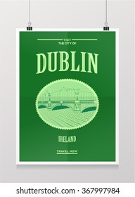 Visit Dublin poster with a bridge illustration