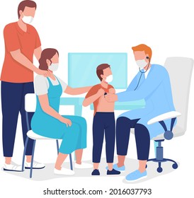 Visit To Family Physician Semi Flat Color Vector Characters. Full Body People On White. Physical Exam With Stethoscope Isolated Modern Cartoon Style Illustration For Graphic Design And Animation