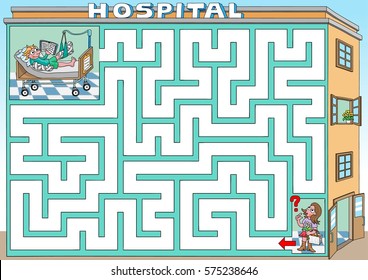 Visit in a hospital. Help girl to find a path to a friend, who is treated in a hospital.
Labyrinth for kids. Landscape, easy.