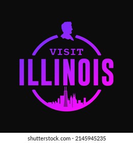 Visit Illinois state USA, travel logo and icon