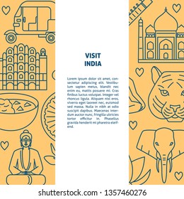 Visit India concept banner template in line style