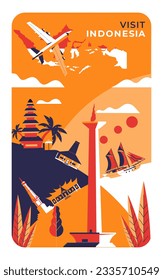 Visit Indonesia tourism and travel illustration