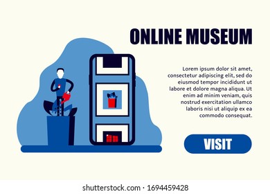 visit museum online mobile stay home vector illustration