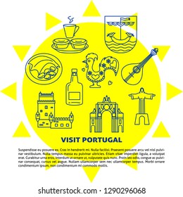 Visit Portugal concept banner with icons in line style