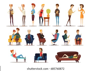 Visit to psychologist set of specialists and persons needing in advice including family couple isolated vector illustration