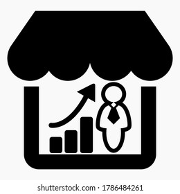 Visite el sitio. Mayor número de visitas a los almacenes. Gráfico de compradores. Ventas de tiendas en línea. Gráfico de crecimiento de ventas. Almacenar datos en línea. Icono del vector.