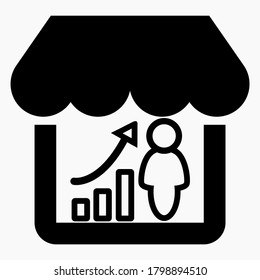 Visit the site. Increased store visits. Buyers chart. Online store sales. Sales growth graph. Online store data. Vector icon.