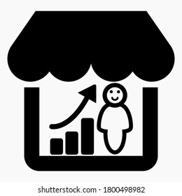 Visit the site. Increased store visits. Buyers chart. Online store sales. Sales growth graph. Online store data. Vector icon.