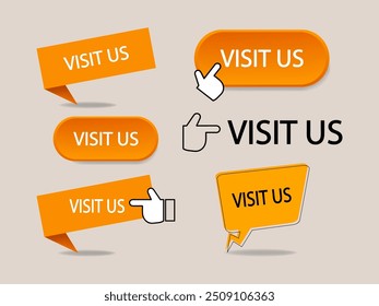 Visit us speech bubble communication label vector illustration. Icon, sign, symbol, sticker, logo, badge and banner design template.