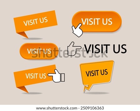 Visit us speech bubble communication label vector illustration. Icon, sign, symbol, sticker, logo, badge and banner design template.