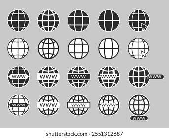 Website-Vektorsymbol-Set aufrufen. Symbol für Globale Erde. Online-Symbolblatt für die Website. Websymbolsatz-Vektor. Startseite Symbol Globus-Symbol einzeln auf weißem Hintergrund