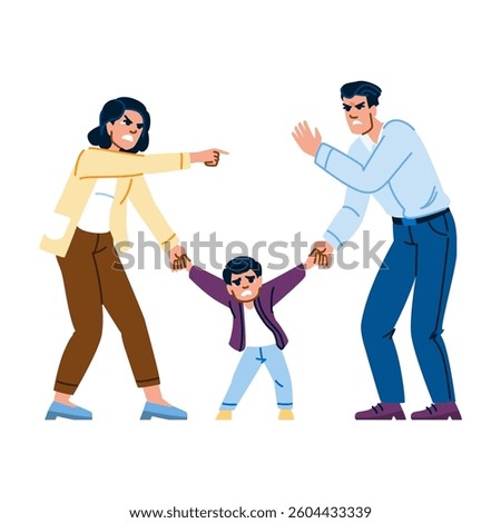 visitation divorce kid debate  vector.  separation parenting, adjustment support, agreement conflict visitation divorce kid debate character. people flat cartoon illustration