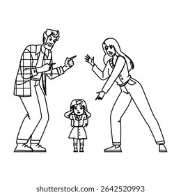 visitação divórcio criança lutar vetor. mediação de pensão alimentícia, conflito de assentamento, co parent visitação divórcio criança lutar personagem. pessoas linha preta lápis desenho ilustração