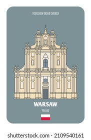 Visitation Order church in Warsaw, Poland. Architectural symbols of European cities. Colorful vector 