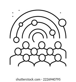 visiters watching on galaxy planets in planetarium line icon vector. visiters watching on galaxy planets in planetarium sign. isolated contour symbol black illustration