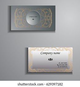 visiting card and business card big set. Floral mandala pattern and ornaments. Oriental design Layout, ottoman motifs. Front page and back page.
