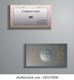 visiting card and business card big set. Floral mandala pattern and ornaments. Oriental design Layout, ottoman motifs. Front page and back page.