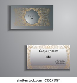 visiting card and business card big set. Floral mandala pattern and ornaments. Oriental design Layout, ottoman motifs. Front page and back page.
