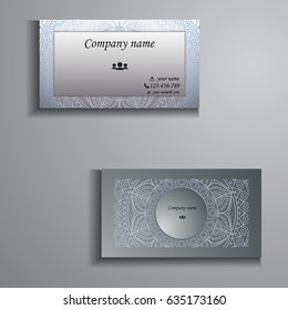 visiting card and business card big set. Floral mandala pattern and ornaments. Oriental design Layout, ottoman motifs. Front page and back page.