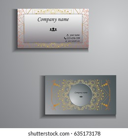visiting card and business card big set. Floral mandala pattern and ornaments. Oriental design Layout, ottoman motifs. Front page and back page.