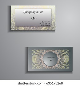 visiting card and business card big set. Floral mandala pattern and ornaments. Oriental design Layout, ottoman motifs. Front page and back page.