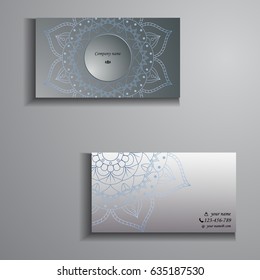 visiting card and business card big set. Floral mandala pattern and ornaments. Oriental design Layout, ottoman motifs. Front page and back page.