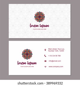 Visiting Card Business Card With Mandala Logo. Identity Design Set With Abstract Background. Ottoman Motifs