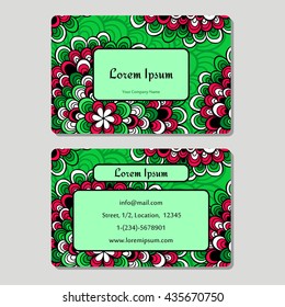 Visiting card and business card set. Abstract oriental design Layout. Front page and back page.