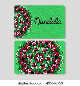 Visiting card and business card set. Abstract oriental design Layout. Front page and back page.