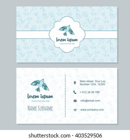 Visiting Card Or Business Card Set With Cute Hand Drawn  Bird And Flowers. Restaurant, Cafe Or Boutique Branding Elements. Flyer Template Design.