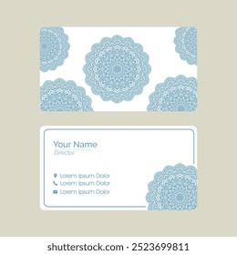 Visiting card and business card set with mandala design element logo. Abstract oriental design Layout. Front page and back page.