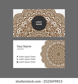 Visiting card and business card set with mandala design element logo. Abstract oriental design Layout. Front page and back page.