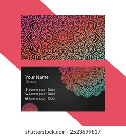 Visiting card and business card set with mandala design element logo. Abstract oriental design Layout. Front page and back page.