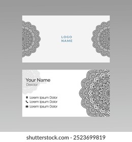 Visiting card and business card set with mandala design element logo. Abstract oriental design Layout. Front page and back page.