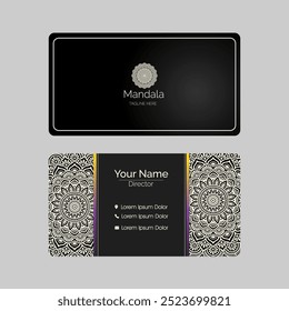 Visiting card and business card set with mandala design element logo. Abstract oriental design Layout. Front page and back page.