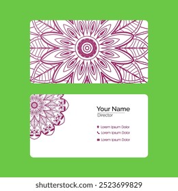 Visiting card and business card set with mandala design element logo. Abstract oriental design Layout. Front page and back page.