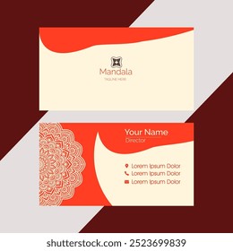 Visiting card and business card set with mandala design element logo. Abstract oriental design Layout. Front page and back page.