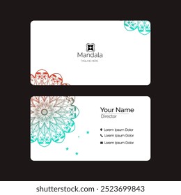 Visiting card and business card set with mandala design element logo. Abstract oriental design Layout. Front page and back page.