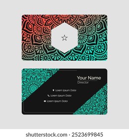 Visiting card and business card set with mandala design element logo. Abstract oriental design Layout. Front page and back page.