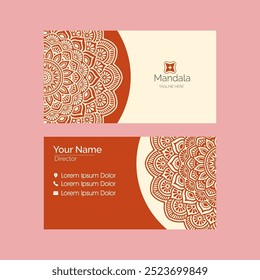 Visiting card and business card set with mandala design element logo. Abstract oriental design Layout. Front page and back page.