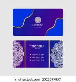 Visiting card and business card set with mandala design element logo. Abstract oriental design Layout. Front page and back page.