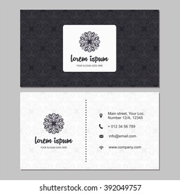 Visiting Card And Business Card Set With Mandala Design Element Logo. Abstract Oriental  Layout. Front Page And Back Page.