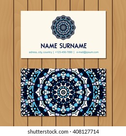 Visiting card and business card set with mandala logo. Abstract design Layout with ottoman motifs. Front page and back page.