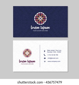 Visiting Card And Business Card Set With Mandala Pattern And Simple Logo. Abstract Oriental Design Layout. Front Page And Back Page.