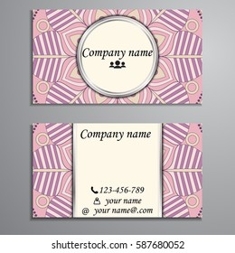 Visiting card and business card set with mandala design element logo. Abstract oriental Layout. Front page and back page