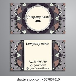 Visiting card and business card set with mandala design element logo. Abstract oriental Layout. Front page and back page
