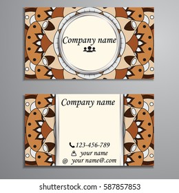 Visiting card and business card set with mandala design element logo. Abstract oriental Layout. Front page and back page