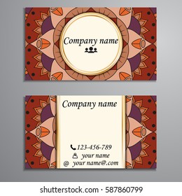 Visiting card and business card set with mandala design element logo. Abstract oriental Layout. Front page and back page